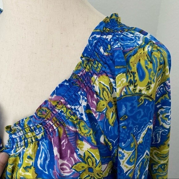 NWT.  Jones NY Blue Pink Floral Abstract Design Jewel Neck L-Sleeve Sexy Size 1X - Picture 3 of 13